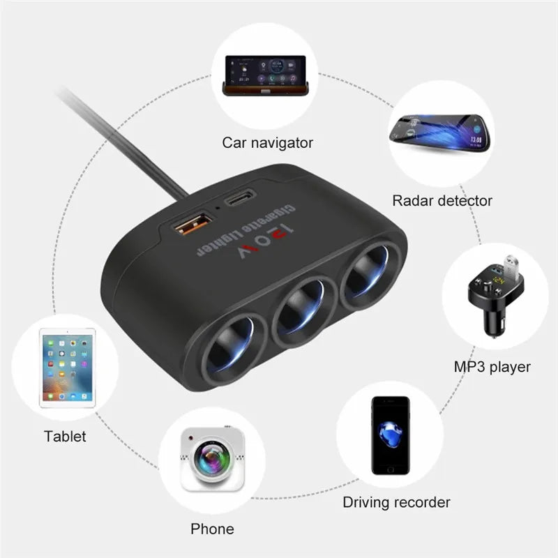 The 3-in-1 USB Type-C 120W Car Charger
