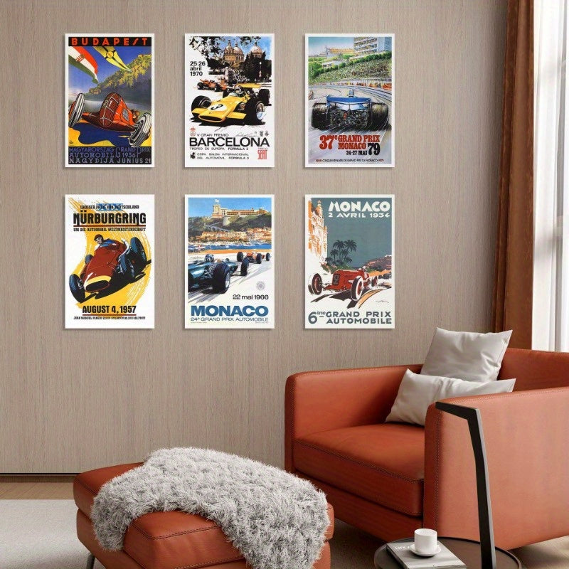 6pcs Vintage Racing Car Posters Set - 8x12 Inches (Frameless Classic Prints for Decor)