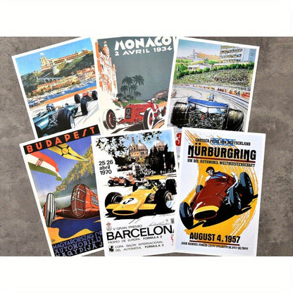 6pcs Vintage Racing Car Posters Set - 8x12 Inches (Frameless Classic Prints for Decor)