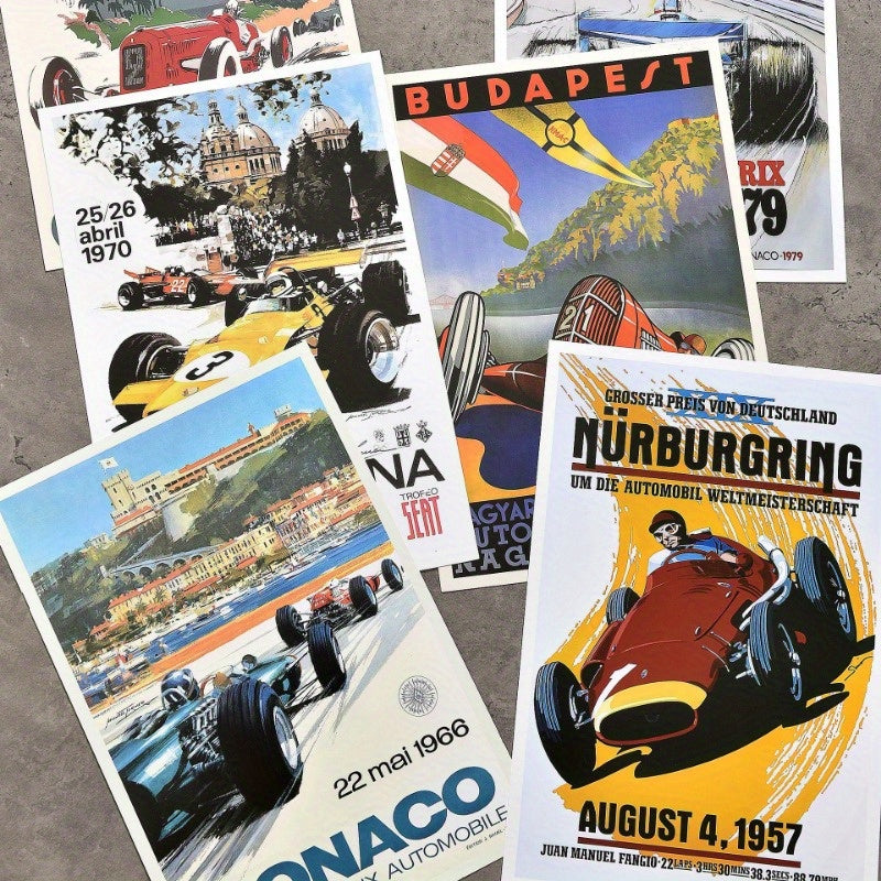 6pcs Vintage Racing Car Posters Set - 8x12 Inches (Frameless Classic Prints for Decor)