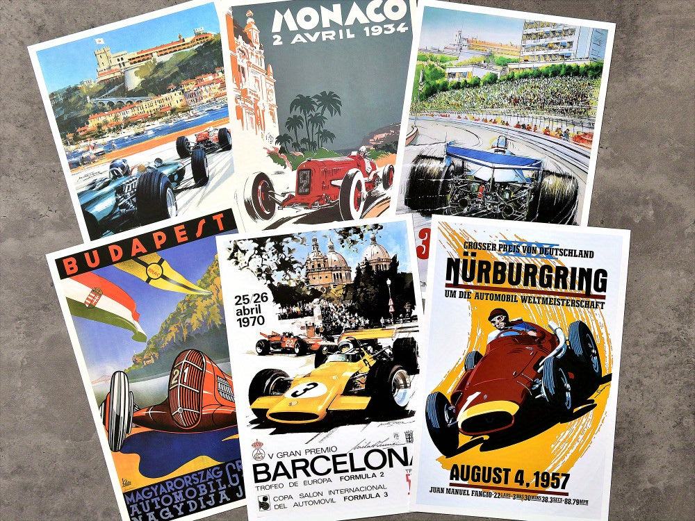 6pcs Vintage Racing Car Posters Set - 8x12 Inches (Frameless Classic Prints for Decor)