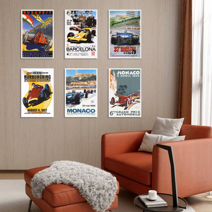 6pcs Vintage Racing Car Posters Set - 8x12 Inches (Frameless Classic Prints for Decor)