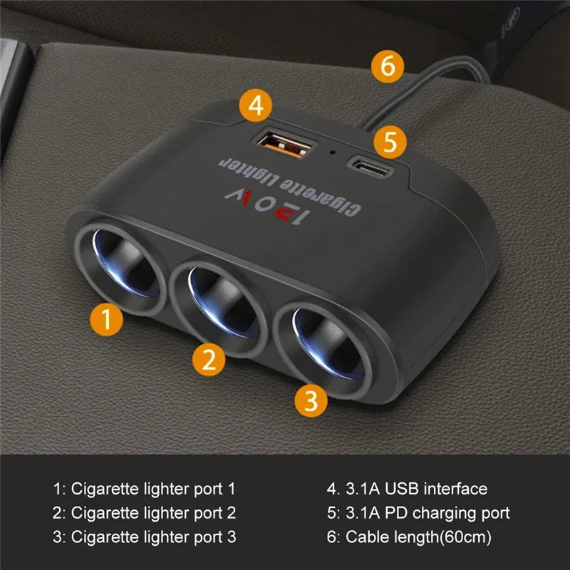 The 3-in-1 USB Type-C 120W Car Charger