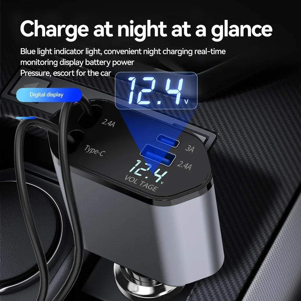 4 in 1 Retractable Car Charger Adapter