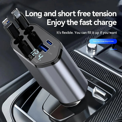 4 in 1 Retractable Car Charger Adapter